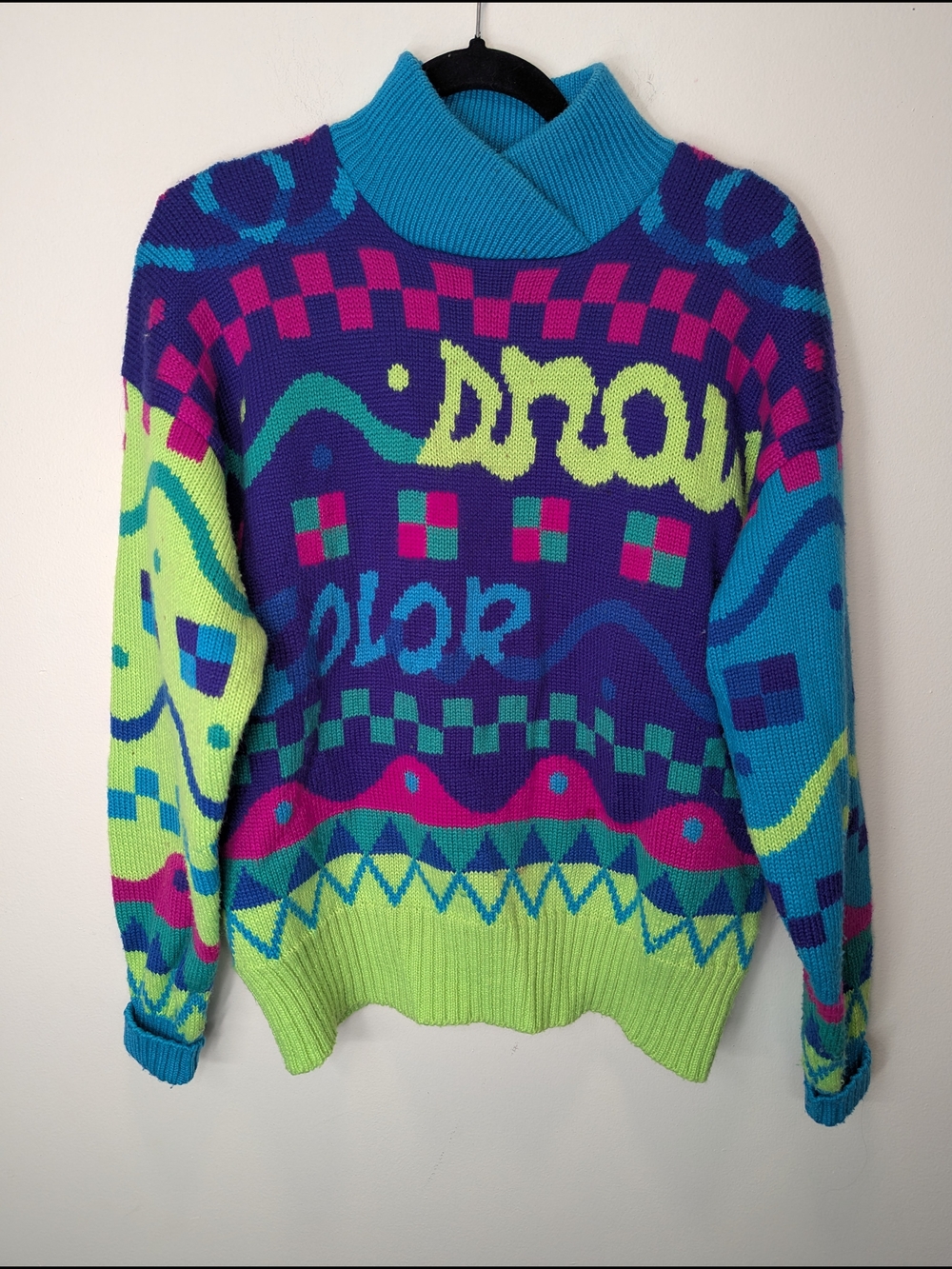 Obermeyer Sport Vintage Women's Neon Snow Colors Sweater Wool Blend Medium Ski